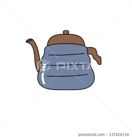 Blue kettle with brown handle and spout 137826130