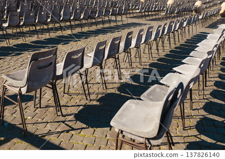 Empty chairs arranged in St Peter Square Vatican 137826140
