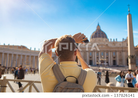 Tourist photographing architecture at St Peter Square Vatican Tourist photographing architecture at St Peter Square Vatican 137826141