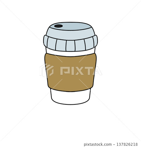 Simple cartoon coffee cup with lid and sleeve 137826218