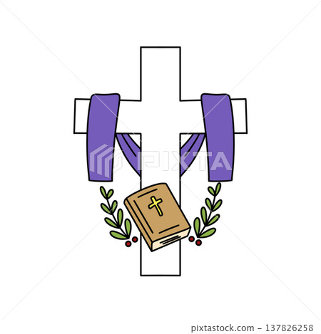 Purple cloth drapes cross symbolically Purple cloth drapes cross symbolically 137826258
