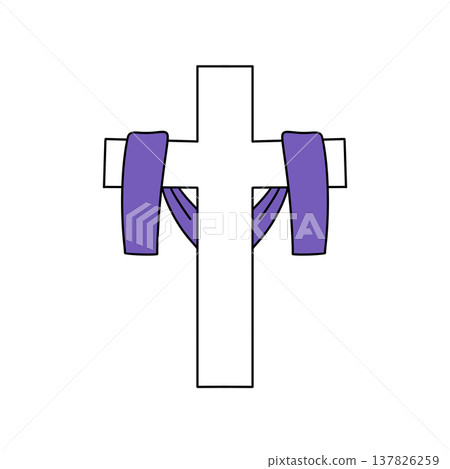 Purple cross stands bold against stark white background Purple cross stands bold against stark white background 137826259