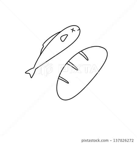 Simple black line drawing shows two fish Simple black line drawing shows two fish 137826272