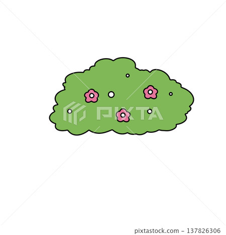 Fluffy green bush blooms with pink flowers Fluffy green bush blooms with pink flowers 137826306