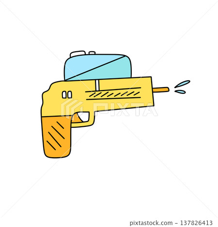 Bright yellow water gun with blue tank Bright yellow water gun with blue tank 137826413
