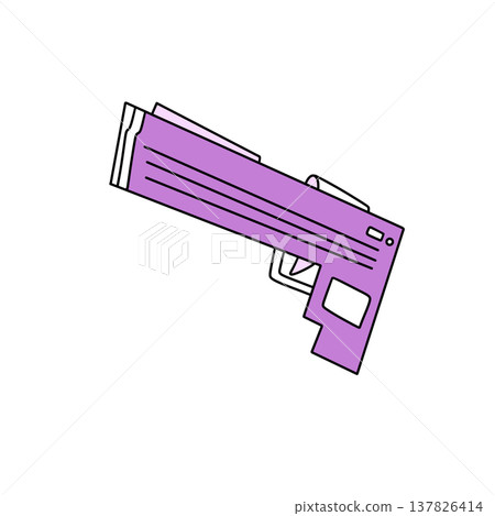 Purple pistol graphic, outlined in black, angled diagonally Purple pistol graphic, outlined in black, angled diagonally 137826414