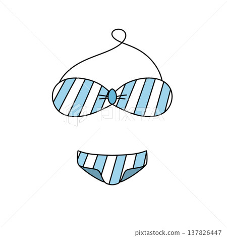 Blue striped bikini shown on plain white background Blue striped bikini shown on plain white background 137826447