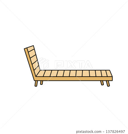 Simple wooden lounge chair with slatted back and seat Simple wooden lounge chair with slatted back and seat 137826497