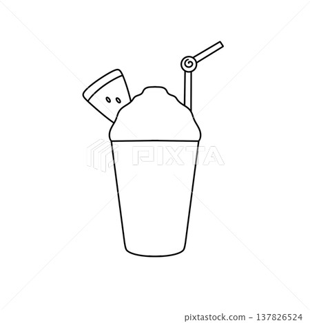Simple line drawing of a soft drink with a straw 137826524