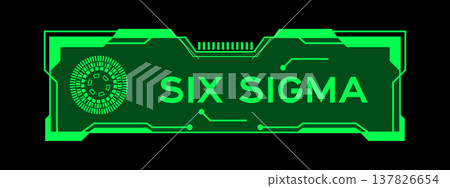 Green color of futuristic hud banner that have word six sigma on user interface screen on black background 137826654