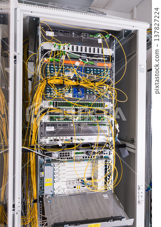 optical cables connected to internet service provider switch 137827224