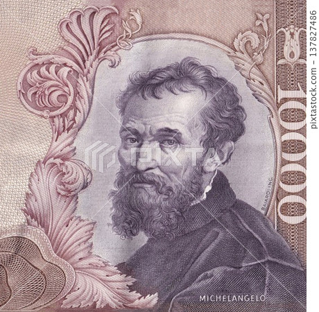 Michelangelo Buonarroti portrait from Italy 10000 lira banknote Michelangelo Buonarroti portrait from Italy 10000 lira banknote 137827486