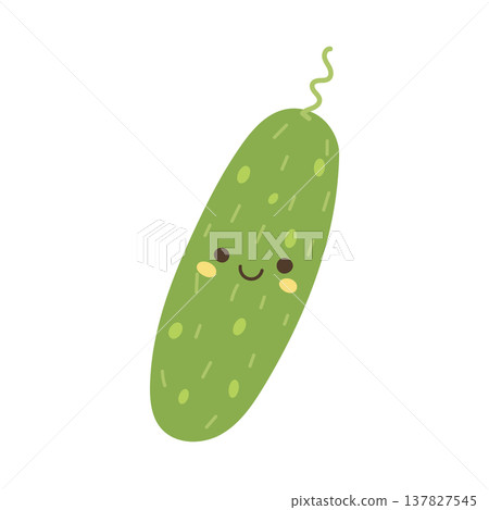 Cucumber cute food and pickle cartoon character with illustration icon farm. Slice isolated mascot and cucumber kawaii doodle with plant art cute. Personage cucumber happy and gherkin pickle Cucumber cute food and pickle cartoon character with illustration icon farm. Slice isolated mascot and cucumber kawaii doodle with plant art cute. Personage cucumber happy and gherkin pickle 137827545