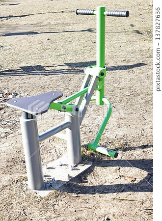 Outdoor fitness equipment in public park gym 137827636