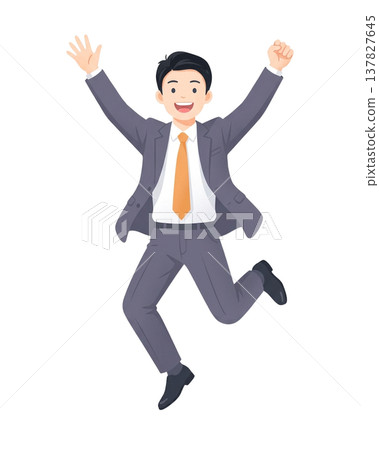 一位身著西裝的年輕男性商人跳躍 137827645