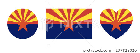 Arizona circle, rectangle, heart flag icons, stickers. Set of round, rectangular, heart shaped badges, buttons flag of Arizona. State of the USA flag banners. Arizona circle, rectangle, heart flag icons, stickers. Set of round, rectangular, heart shaped badges, buttons flag of Arizona. State of the USA flag banners. 137828020