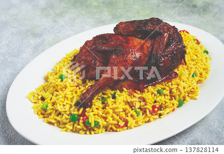 kabsa, rice with chicken, Saudi Arabian dish, national dish, homemade, no people, 137828114
