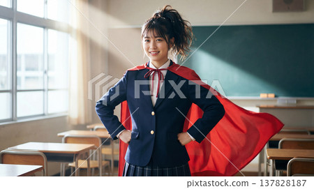 一名身披紅色斗篷的高中女生 137828187