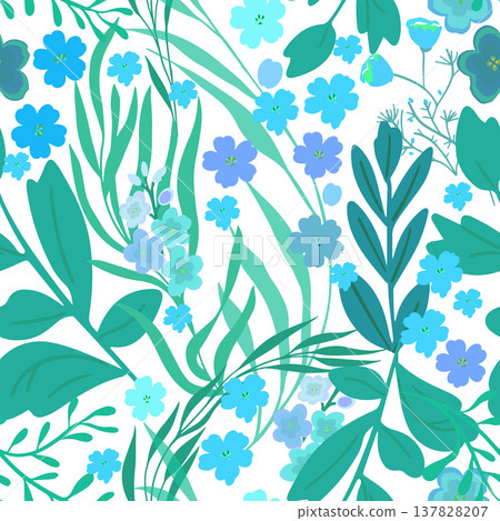 Seamless floral background with blue flowers . Hand drawn. Not AI, vector illustration Seamless floral background with blue flowers . Hand drawn. Not AI, vector illustration 137828207