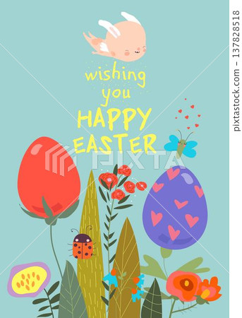 Easter Card with Flowers and Easter Eggs Easter Card with Flowers and Easter Eggs 137828518