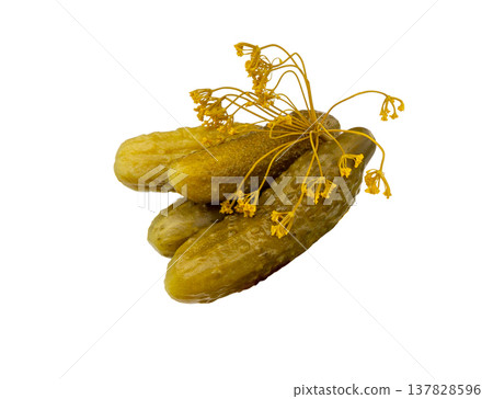 Cucumber pickles with dill, isolated. Canned pickles. 137828596