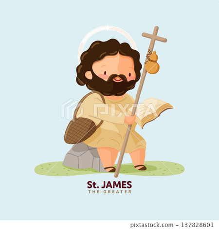 Saint James the apostle pilgrim sitting on rock reading the scripture Saint James the apostle pilgrim sitting on rock reading the scripture 137828601