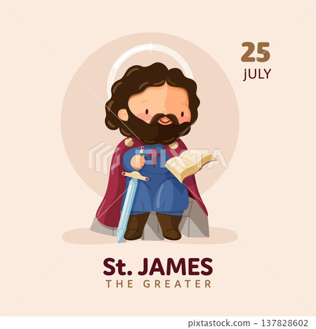 Saint James the greater sitting on the rock reading the scripture with sword 137828602