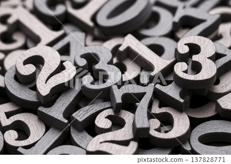 Pile of old wooden numbers in vintage style. Mathematics, education and learning concept. 137828771