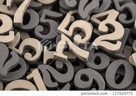 Pile of old wooden numbers in vintage style. Mathematics, education and learning concept. 137828773