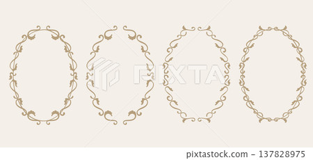 Elegant ellipse frames featuring intricate baroque and vintage line decorations with floral flourishes vector collection Elegant ellipse frames featuring intricate baroque and vintage line decorations with floral flourishes vector collection 137828975