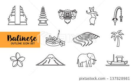 Balinese Outline Icon Set Cultural Symbols Collection.Vector Illustration Balinese Outline Icon Set Cultural Symbols Collection.Vector Illustration 137828981