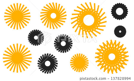 Abstract Geometric Sunburst and Gear Shape Set. Vector Illustration Abstract Geometric Sunburst and Gear Shape Set. Vector Illustration 137828994