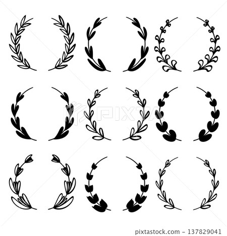 Botanical Circle Wreath Hand Drawn Wedding Invitation Vector Collection. Vector Illustration Botanical Circle Wreath Hand Drawn Wedding Invitation Vector Collection. Vector Illustration 137829041