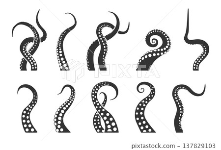 Octopus tentacles silhouette set, Octopus tentacles svg, Tentacles silhouette, Tentacle Svg, Tentacles clipart, Tentacles vector -V02. 137829103