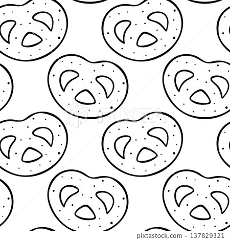 Shortbread cookies in the shape of a pretzel cracker, simple black and white pattern. Minimalist vector illustration for bakery, snack packaging or culinary graphics Shortbread cookies in the shape of a pretzel cracker, simple black and white pattern. Minimalist vector illustration for bakery, snack packaging or culinary graphics 137829321