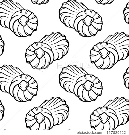 Black and white pattern of kurabie shortbread cookies with jam filling. Simple vector graphic for ethnic bakery branding, food labels or recipe cards 137829322