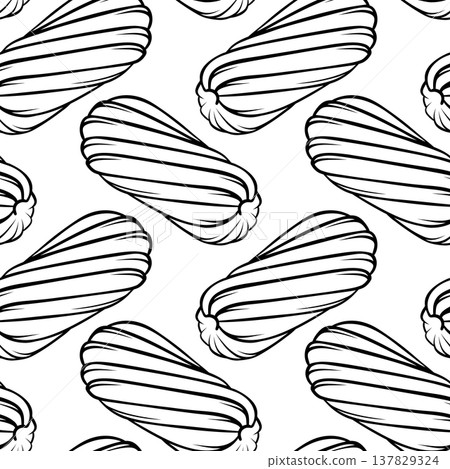 Eclair-shaped shortbread cookies, simple black and white pattern. Minimalist vector illustration for bakery packaging, patisserie branding or dessert menus 137829324