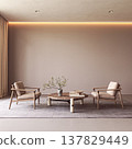 Minimalist Interior with Two Armchairs and Blank Wall 137829449