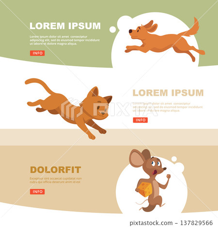 Cat and dog. playing pets on vector banners with place for text Cat and dog. playing pets on vector banners with place for text 137829566