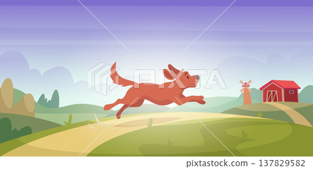 Funny dog. Running domestic pet in cartoon style exact vector background illustration template Funny dog. Running domestic pet in cartoon style exact vector background illustration template 137829582