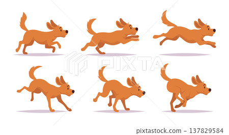 Running dog. Cute cartoon domestic animal in actions exact vector funny and lovely pets illustration Running dog. Cute cartoon domestic animal in actions exact vector funny and lovely pets illustration 137829584