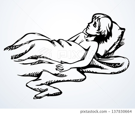 Vector drawing. Sick baby sleeping 137830664
