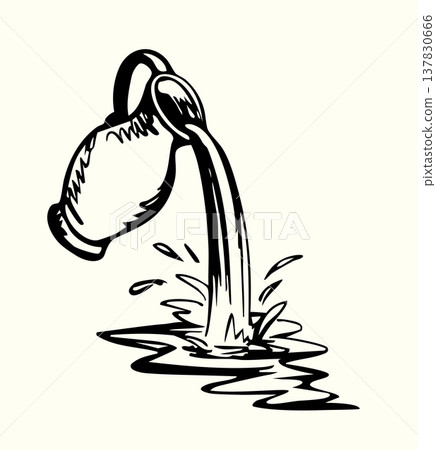 Vector drawing. Water is pouring from a jug 137830666