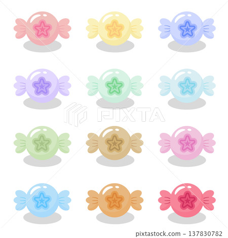 Colorful Star Candy Vector Icon Set, Kawaii Pastel Sweets Collection Colorful Star Candy Vector Icon Set, Kawaii Pastel Sweets Collection 137830782