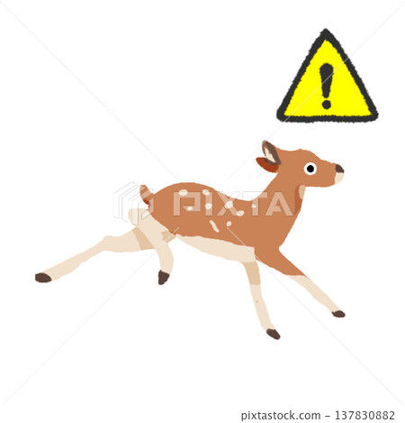 Illustration of a fawn warning; a warning mark for wild animals. Illustration of a fawn warning; a warning mark for wild animals. 137830882