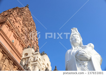 Kannon statue against the blue sky 137831001