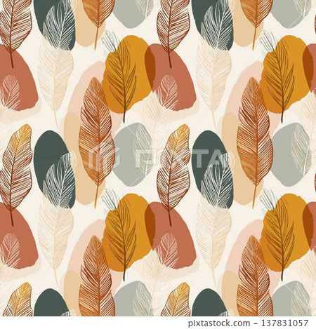 Seamless Pattern bohemian feathers and dreamcatcher silhouettes in earthy tones for textile design Seamless Pattern bohemian feathers and dreamcatcher silhouettes in earthy tones for textile design 137831057