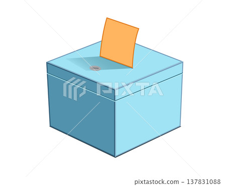 Light blue ballot box flat icon with an orange ballot paper Light blue ballot box flat icon with an orange ballot paper 137831088