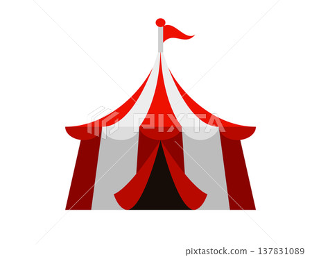 Classic red and white striped circus tent flat icon with a flag on top Classic red and white striped circus tent flat icon with a flag on top 137831089
