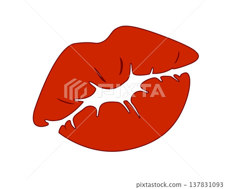 Stylized red lips flat icon  with a kiss shape, perfect for romance and beauty themes 137831093